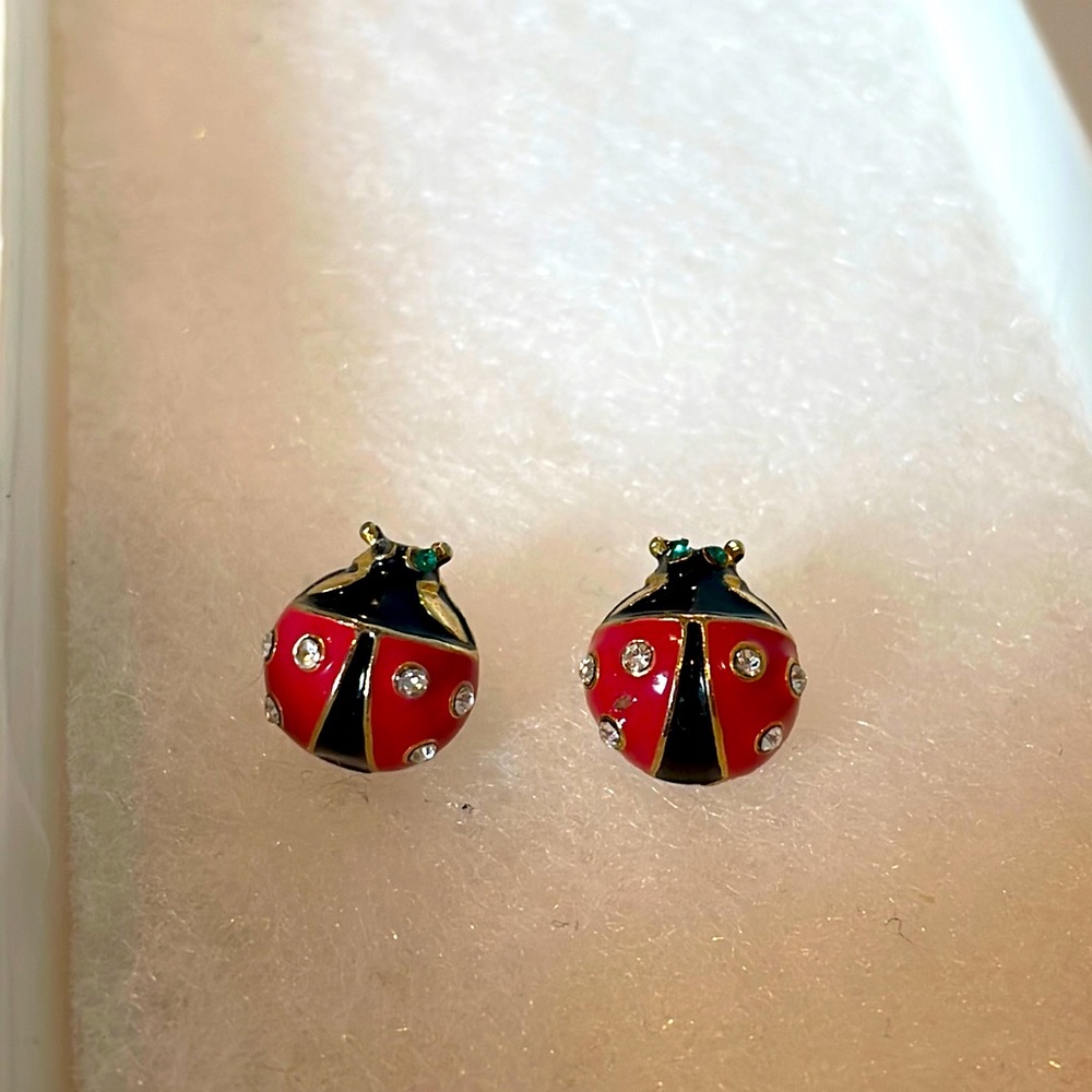 Enamel and jewel ladybug earrings